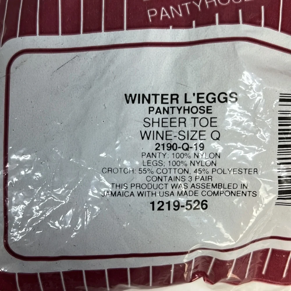 Winter Leggs pantyhose sheer toe. Wine color 3 pair size Q. 1660 - Picture 2 of 5